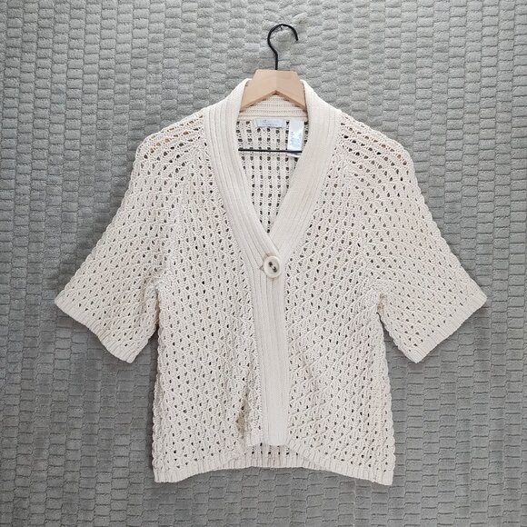 Liz Claiborne White Pointelle Crochet Cardigan-Sz S - Picture 1 of 7